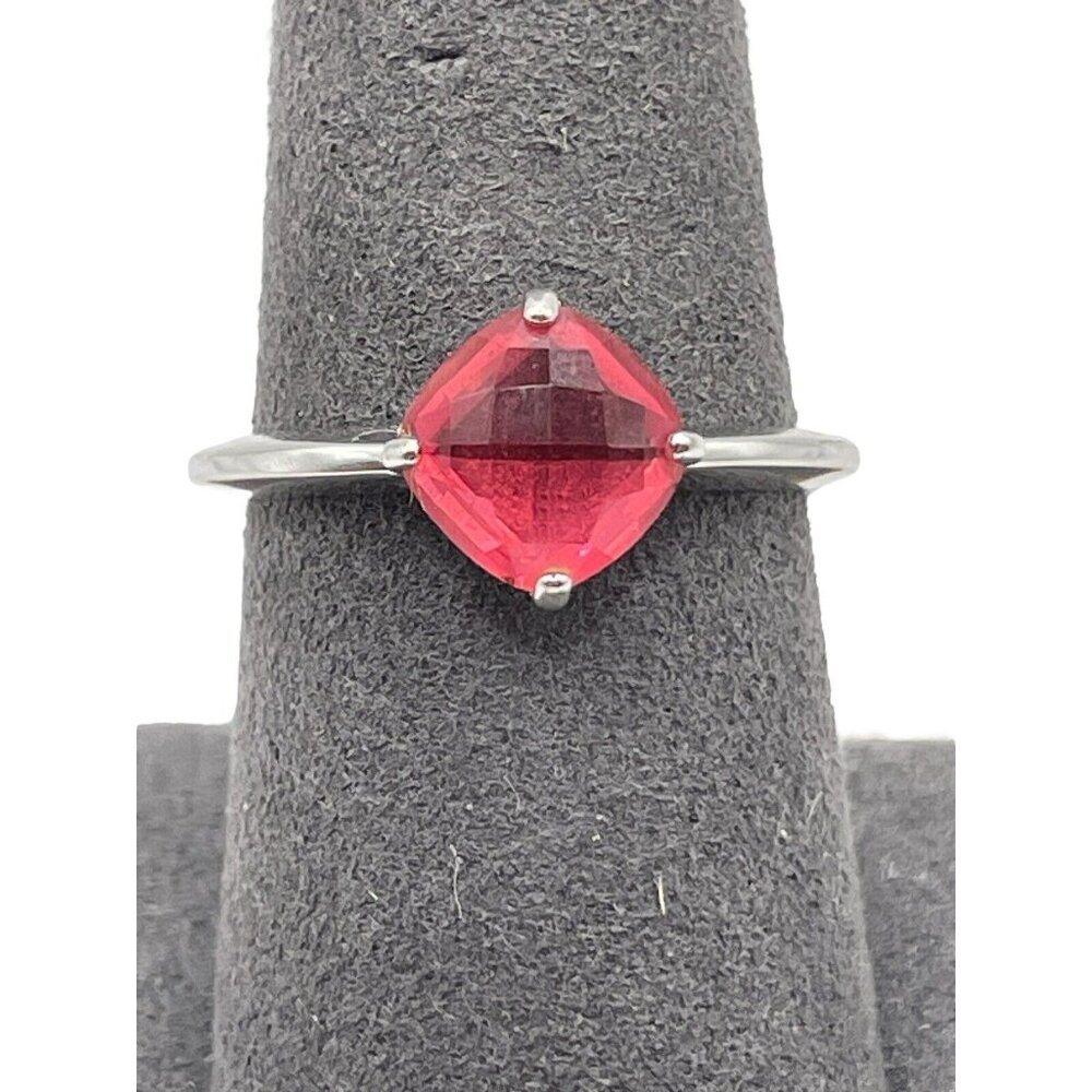 Swarovski Red Faceted‎ Crystal Prong Set Cocktail Ring Silver Tone Size 7.5